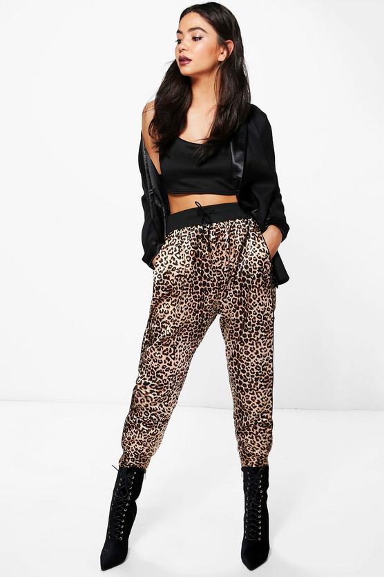 Maliha Leopard Print Satin Joggers